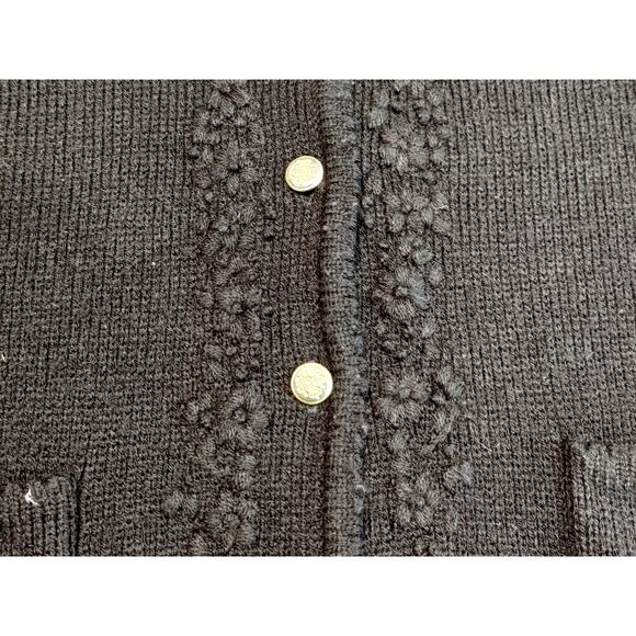 Tally Ho Cardigan Sweater Knit Button Up Embellished Floral Black Womens XL - Picture 7 of 10